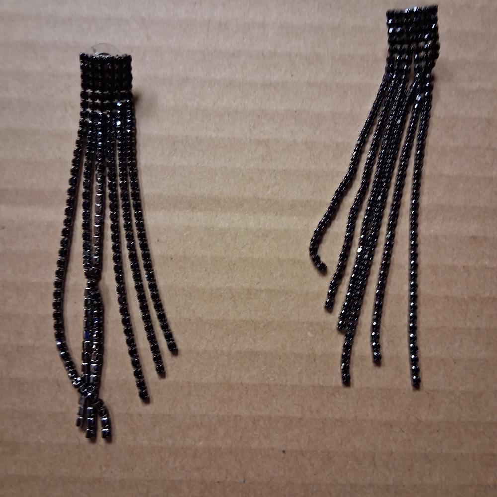 Black Beaded Tassel Earrings